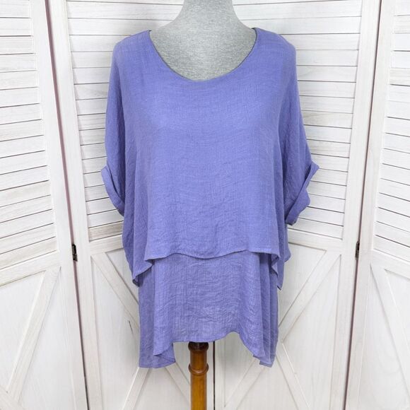 UMGEE Tiered Layer Cuffed Dolman Sleeve Tunic Top Lilac Purple Small Langenlook - Picture 1 of 14